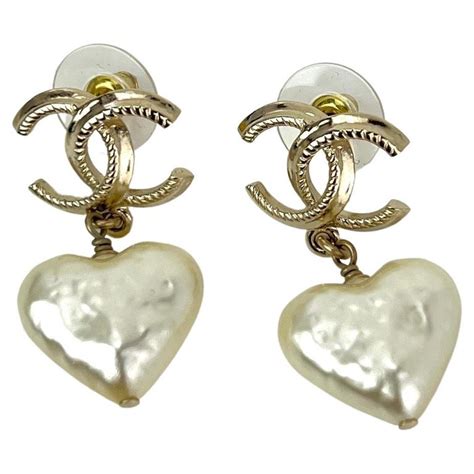 chanel cc heart pearl earrings|chanel vintage earrings pearl.